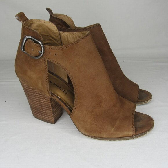 Lucky Brand Brown Leather Suede OONA Peep Toe Heel Bootie Women's 8.5 - Picture 1 of 9
